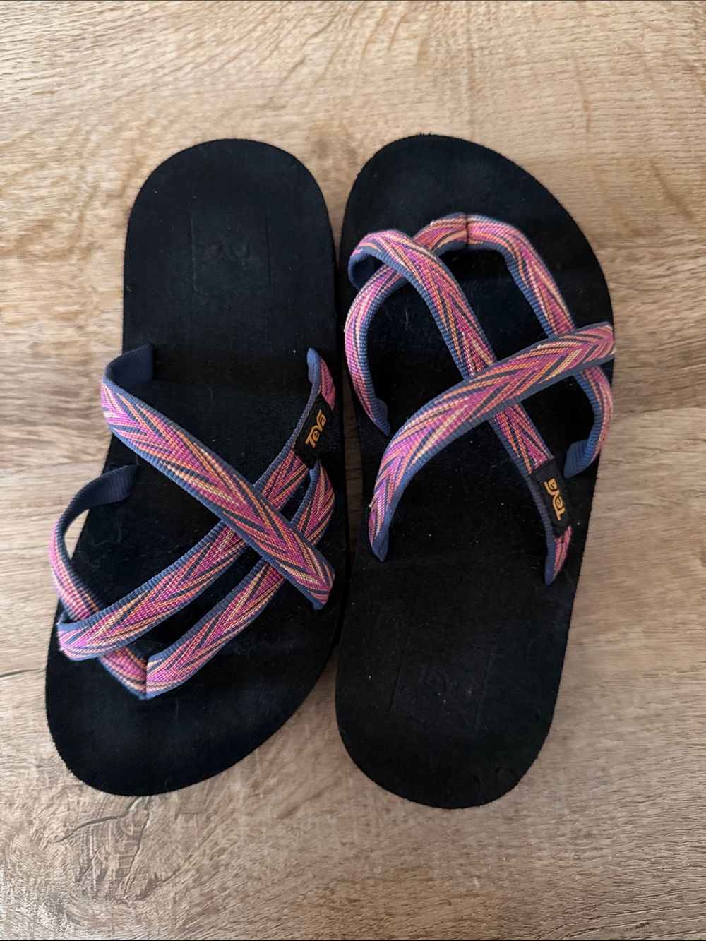Kids Teva Black Sandal with Pink and Purple Straps (size big kid 2)